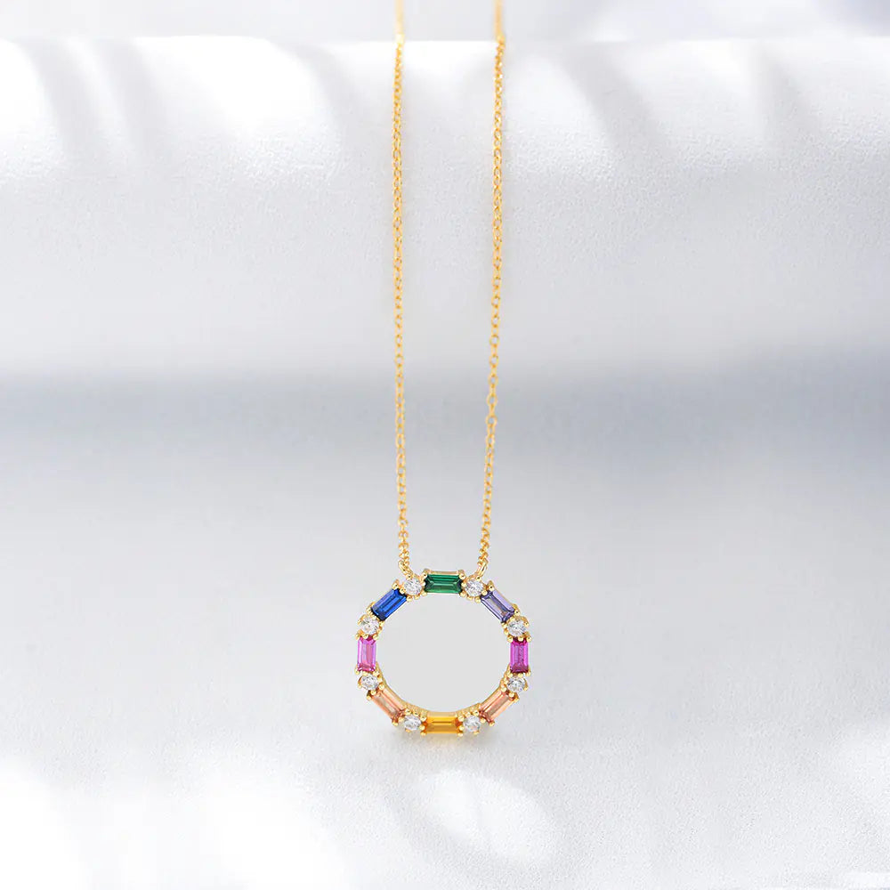 925 Silver Iced Out Baguette Gemstones Necklace