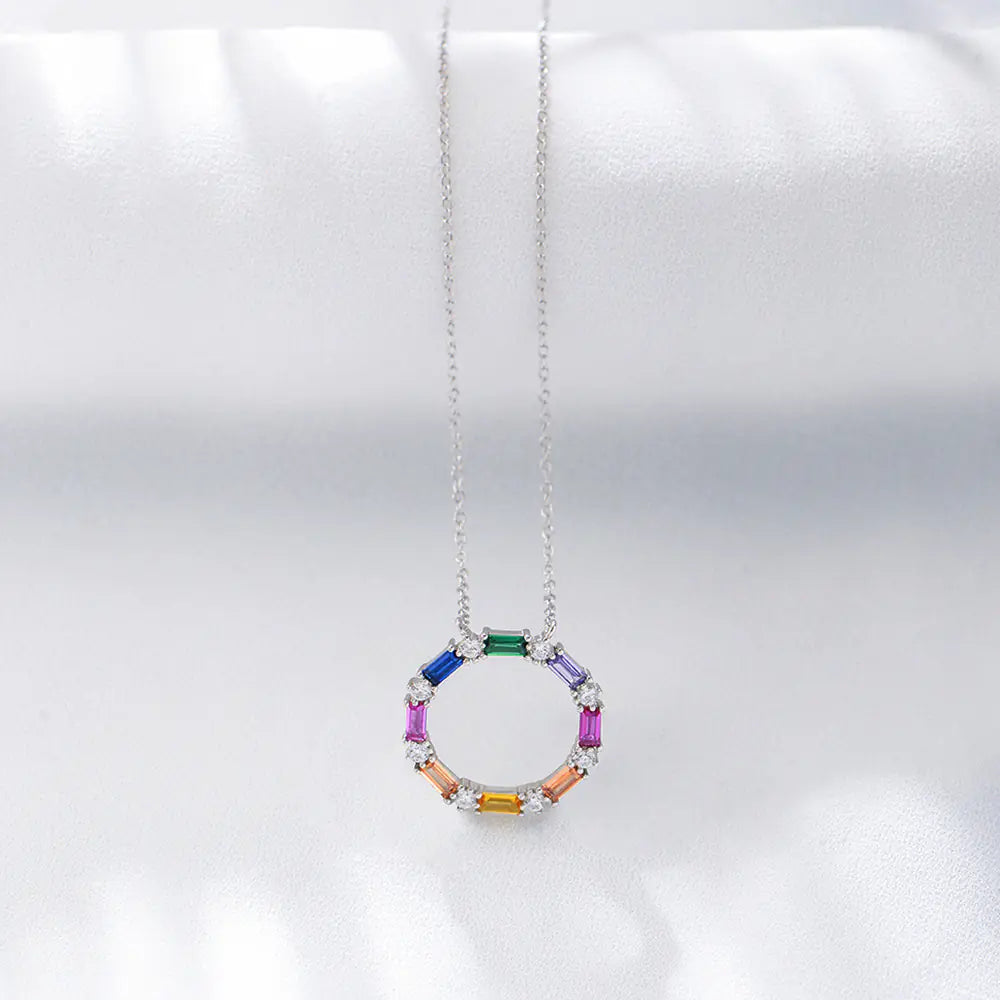 925 Silver Iced Out Baguette Gemstones Necklace