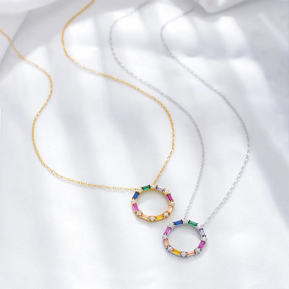 925 Silver Iced Out Baguette Gemstones Necklace