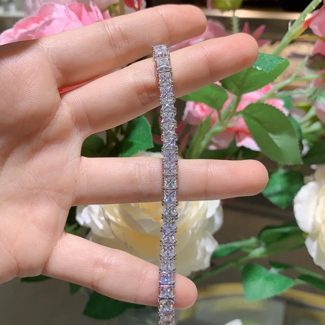 925 Silver 4mm Square Princess Moissanite Tennis Chain