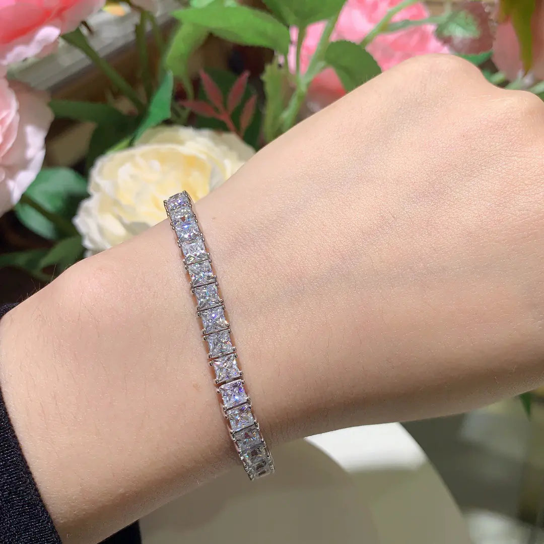 925 Silver 4mm Square Princess Moissanite Tennis Chain
