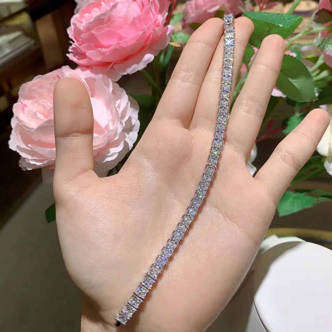 925 Silver 4mm Square Princess Moissanite Tennis Chain