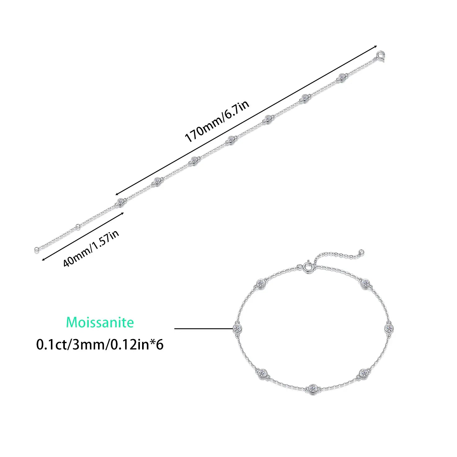 S925 seven moissanite adjustable bracelet