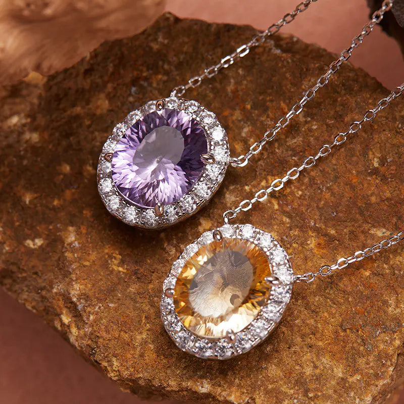 s925 natural amethyst citrine necklace