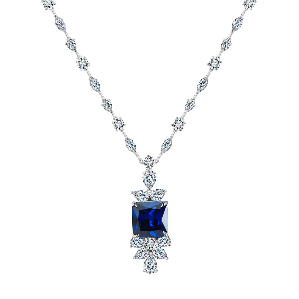S925 square royal blue cz Necklace