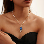 S925 square royal blue cz Necklace