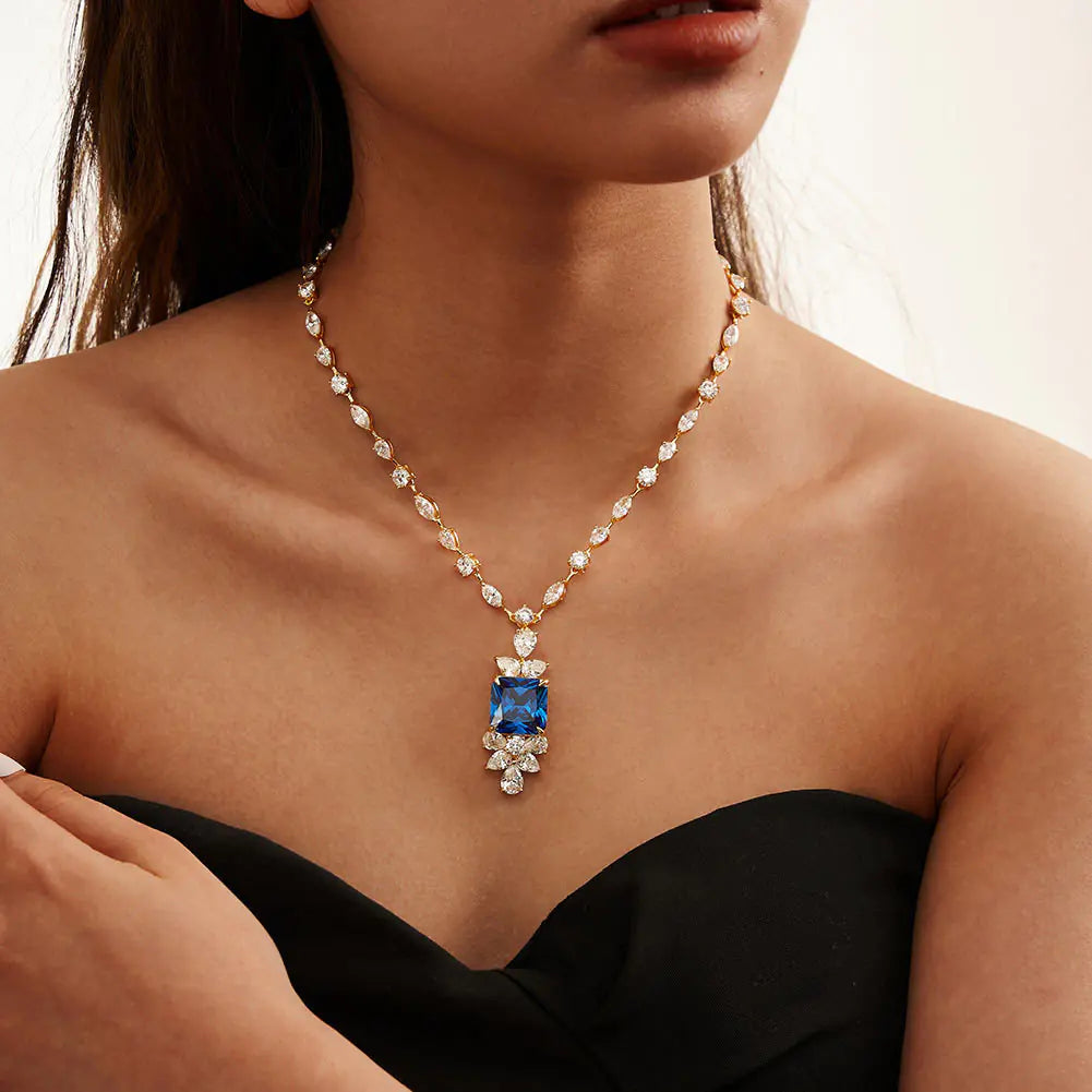 S925 square royal blue cz Necklace