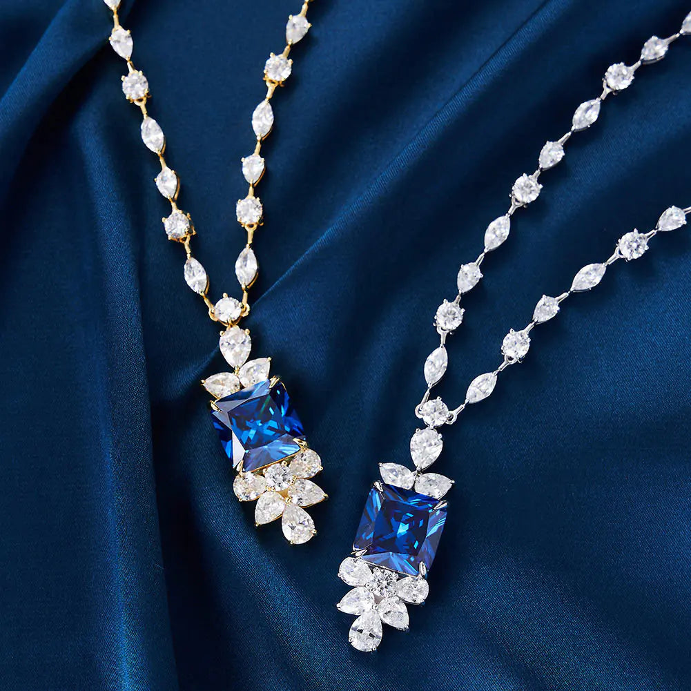 S925 square royal blue cz Necklace