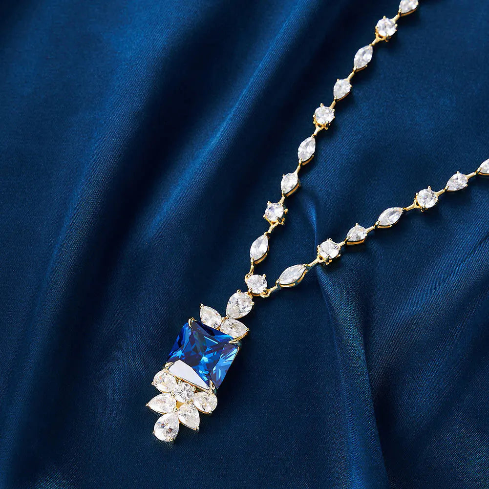 S925 square royal blue cz Necklace