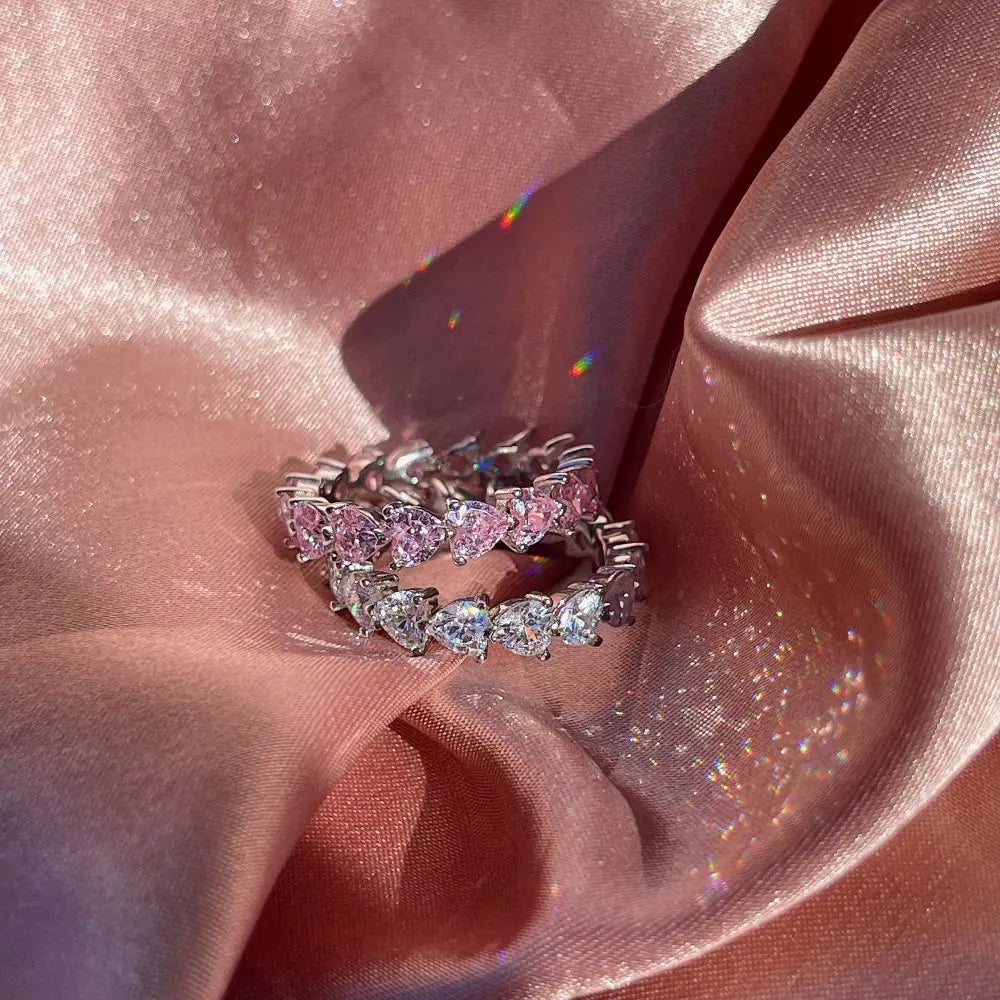925 Sterling Silver 4MM Pink CZ Dating Heart Ring