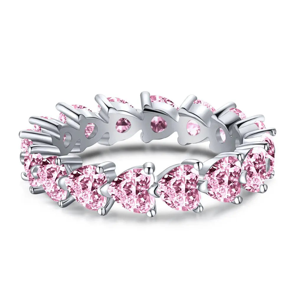 925 Sterling Silver 4MM Pink CZ Dating Heart Ring