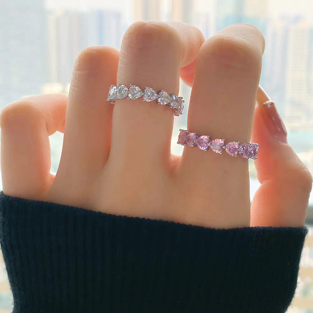 925 Sterling Silver 4MM Pink CZ Dating Heart Ring