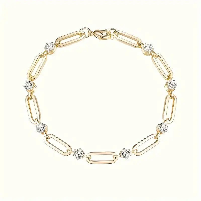 Round Diamond S925 Silver Paper Clip Bracelet