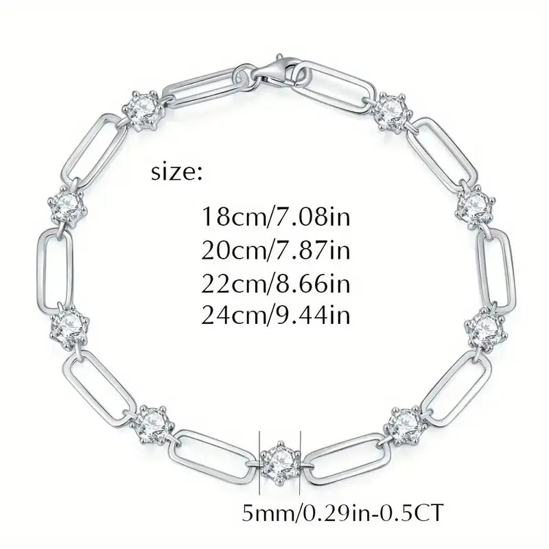 Round Diamond S925 Silver Paper Clip Bracelet