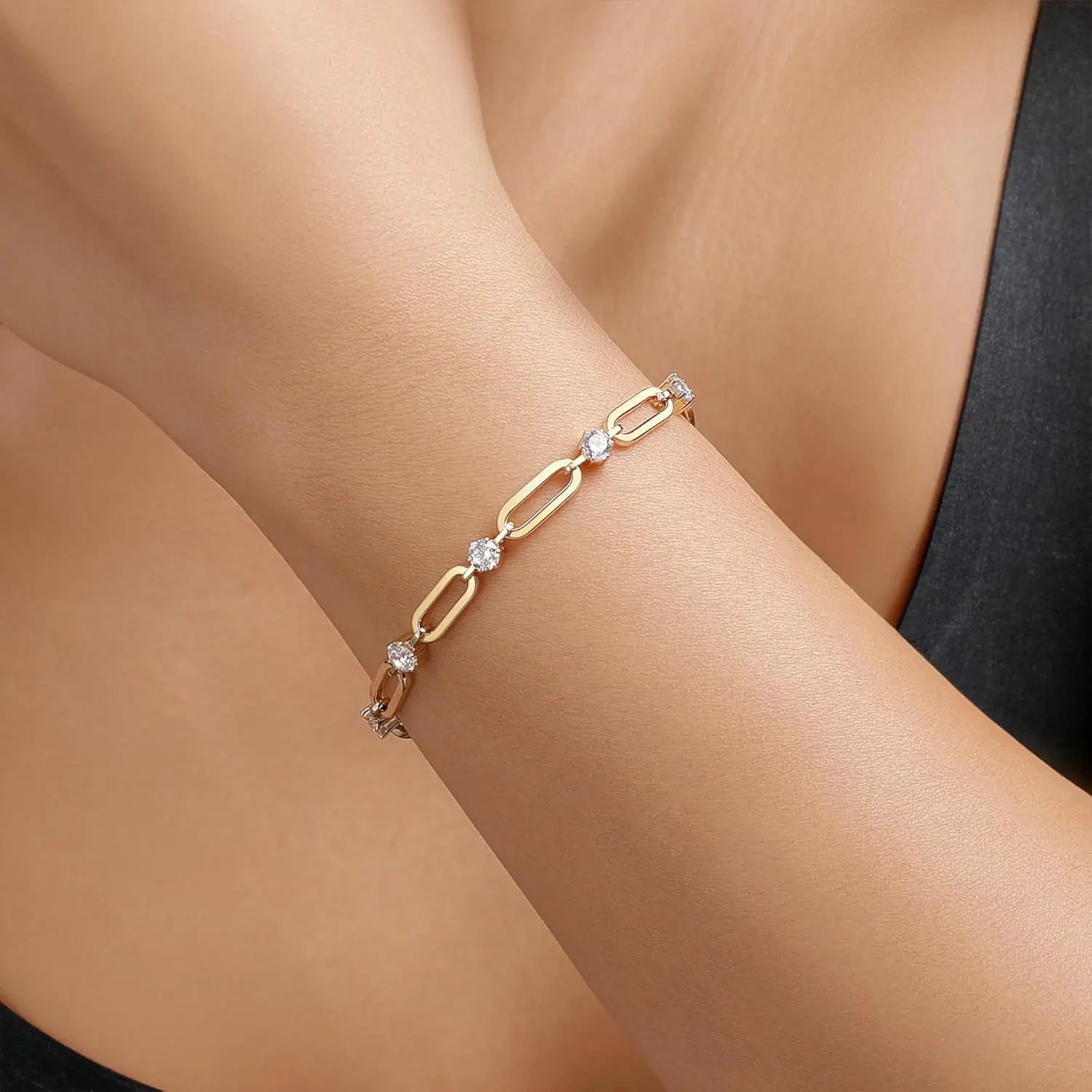 Round Diamond S925 Silver Paper Clip Bracelet
