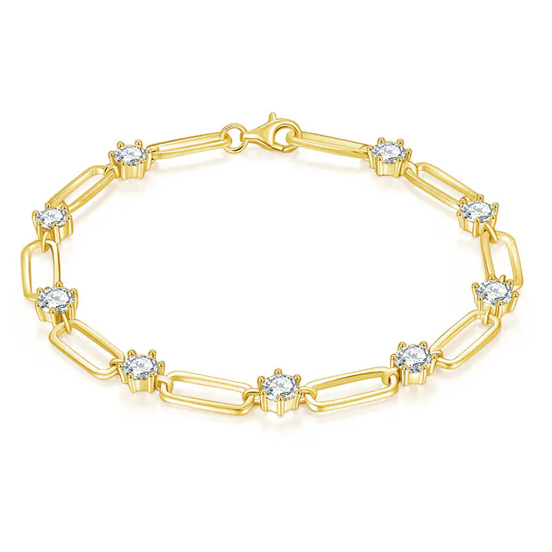 Round Diamond S925 Silver Paper Clip Bracelet