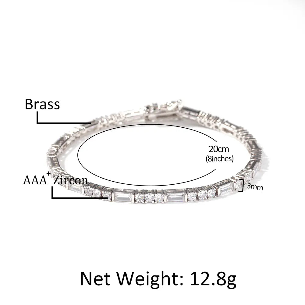 New Fashion Custom Brass CZ 3mm Tennis Bracelet