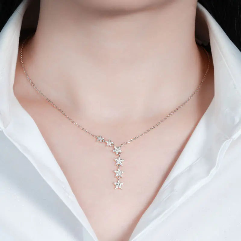 s925 sterling silver moissanite starry star necklace