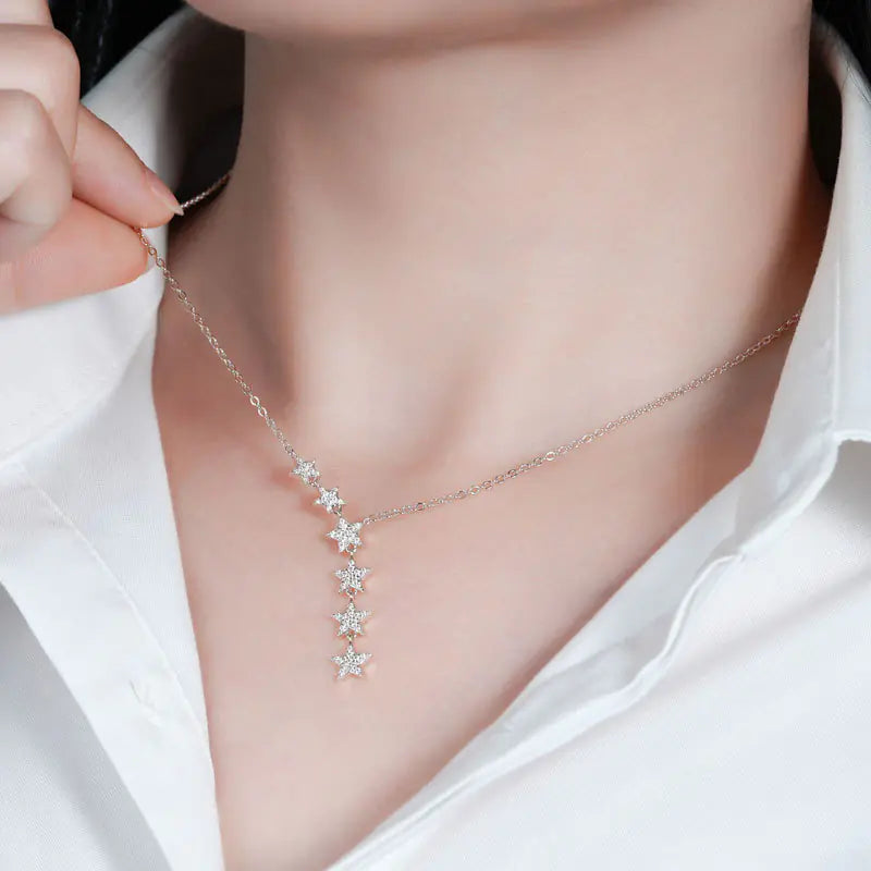 s925 sterling silver moissanite starry star necklace