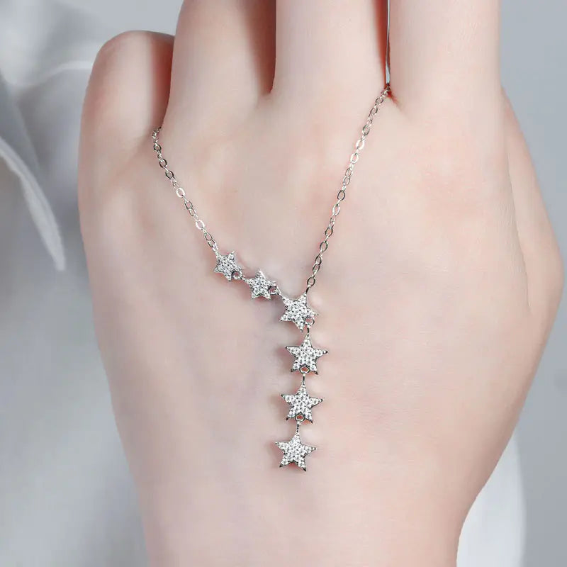 s925 sterling silver moissanite starry star necklace