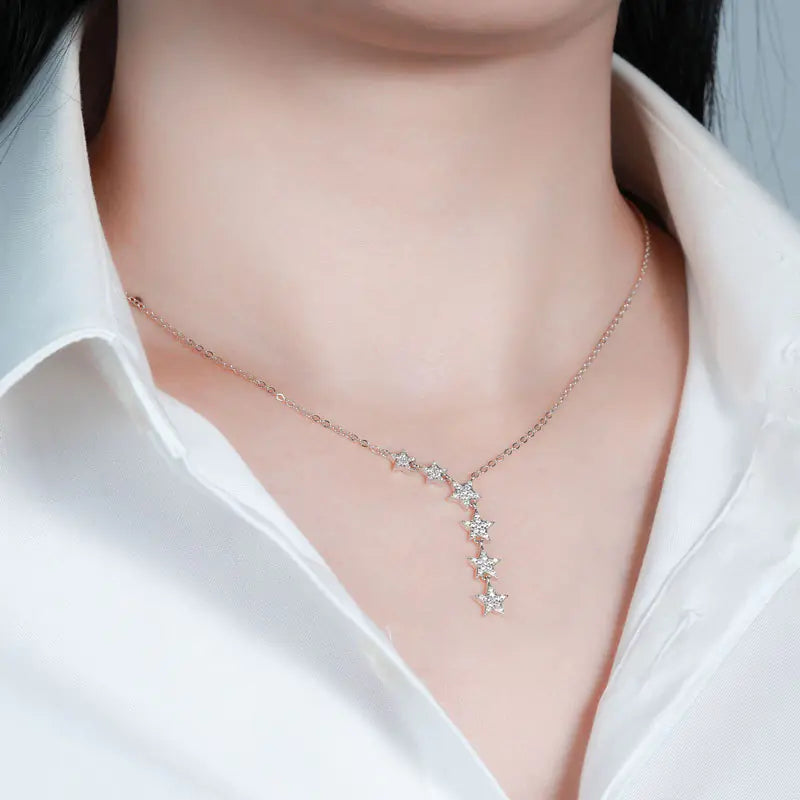 s925 sterling silver moissanite starry star necklace