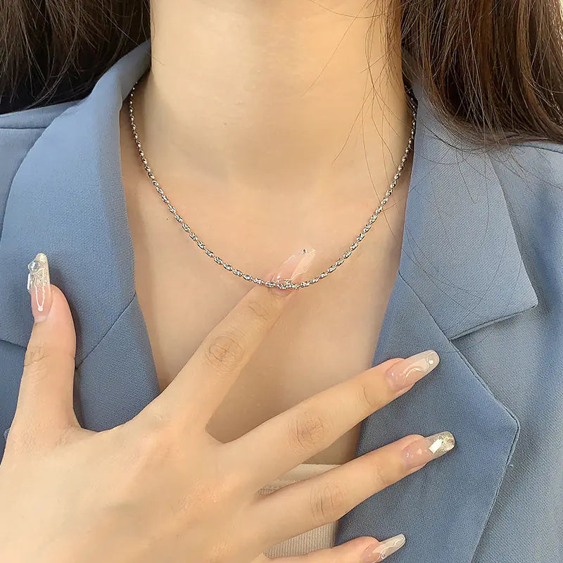 925 Silver Irregular Pattern Olive Chain Necklace