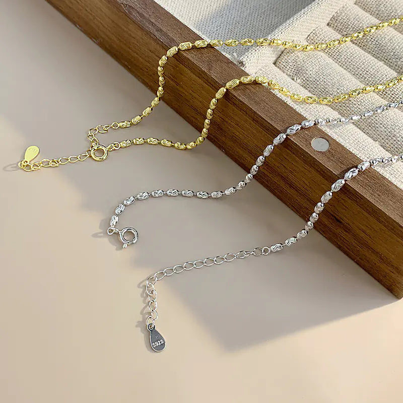 925 Silver Irregular Pattern Olive Chain Necklace