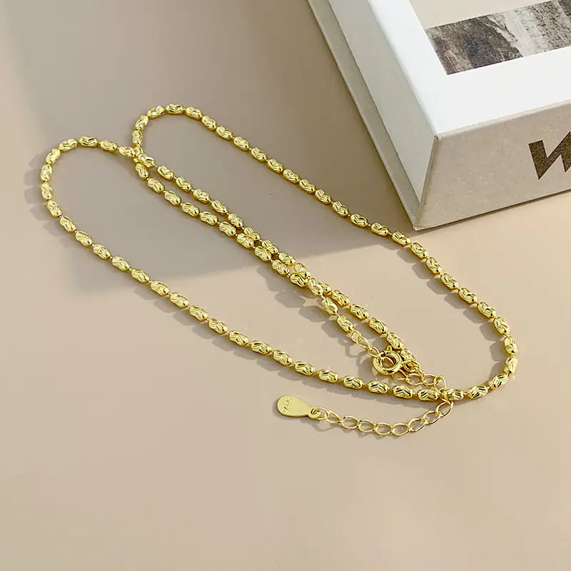 925 Silver Irregular Pattern Olive Chain Necklace