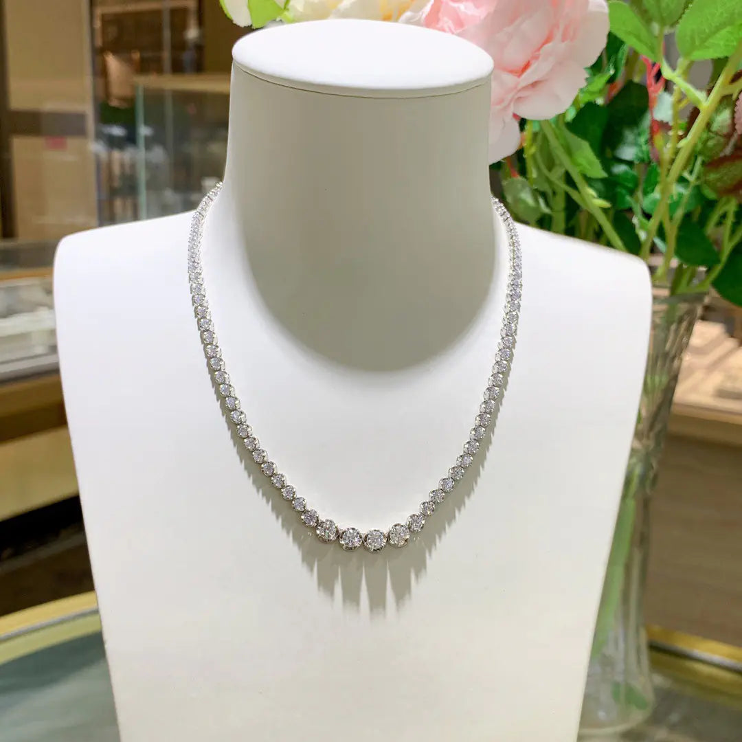 925 Silver Moissanite Gradient Round Tennis Chain