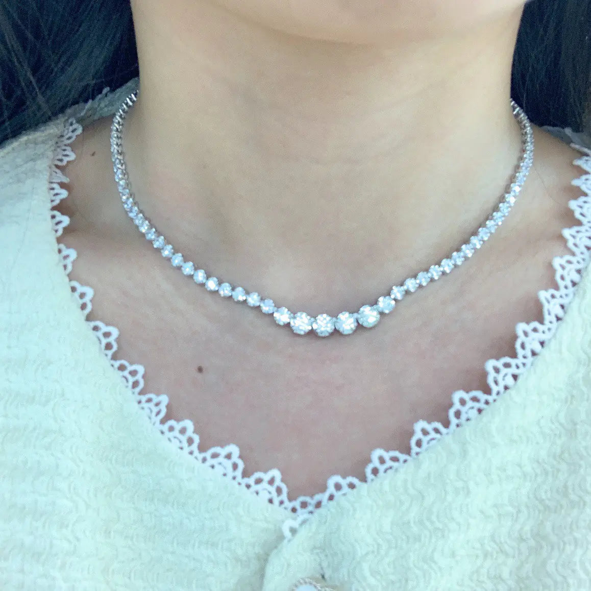 925 Silver Moissanite Gradient Round Tennis Chain