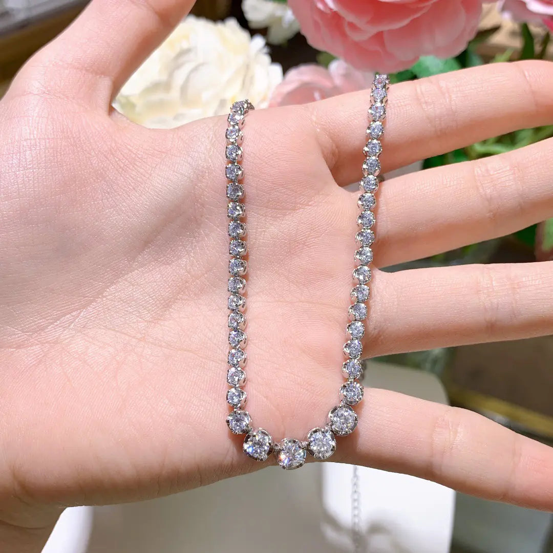 925 Silver Moissanite Gradient Round Tennis Chain