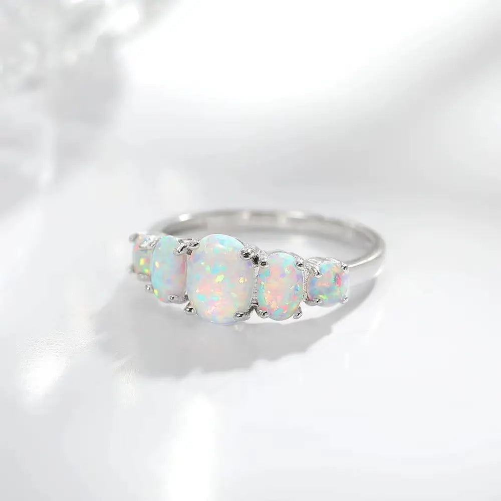 Brass Elegant Oval Stone Opal Ring