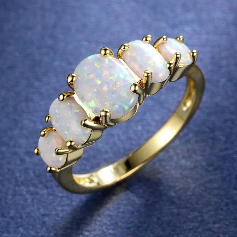 Brass Elegant Oval Stone Opal Ring