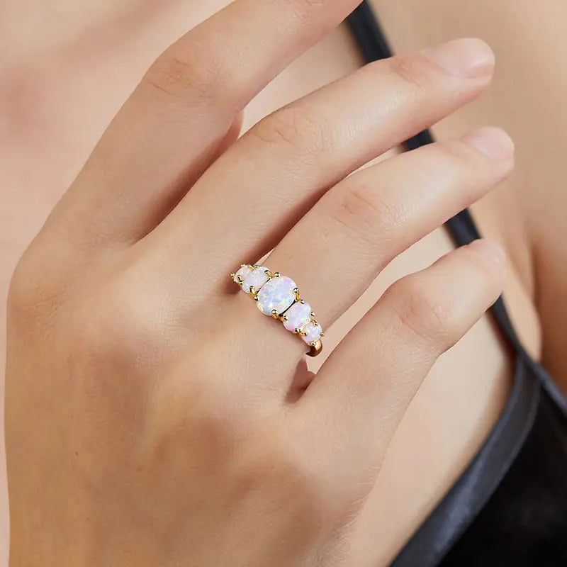 Brass Elegant Oval Stone Opal Ring