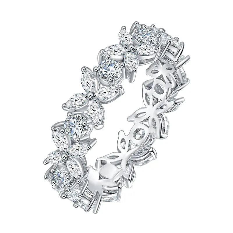 Horse eye moissanite ring four leaf clover ring