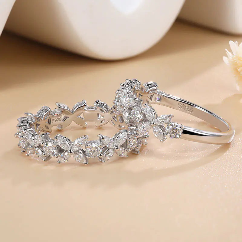 Horse eye moissanite ring four leaf clover ring