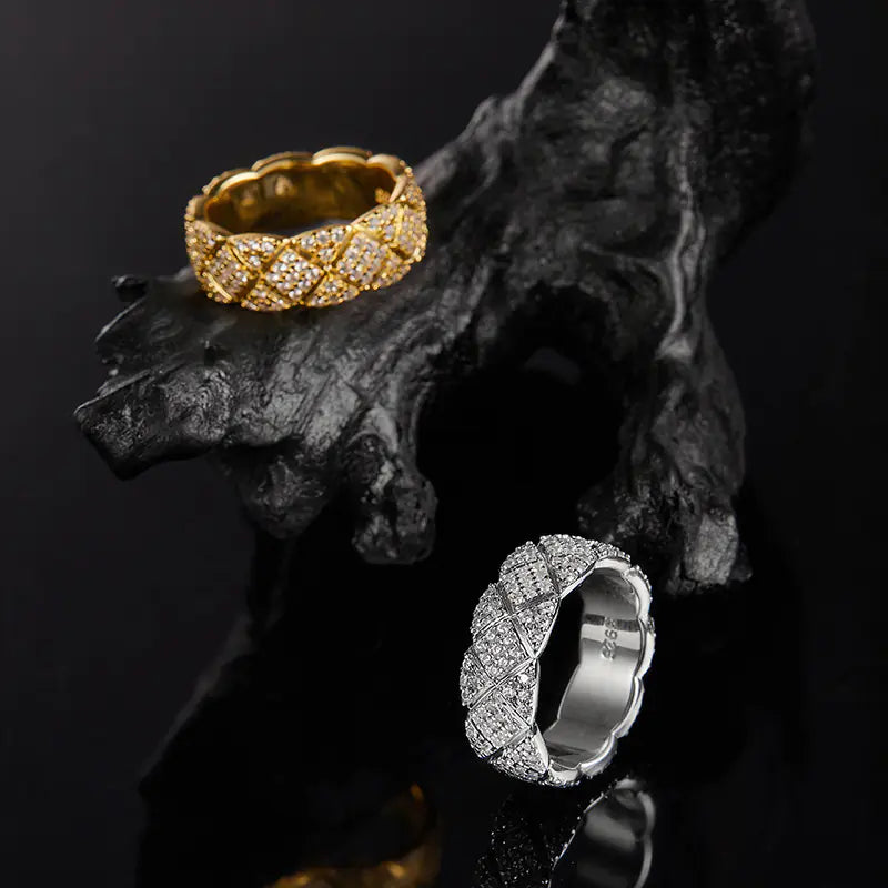 New 8mm 925 Silver X Full Iced Moissanite Ring