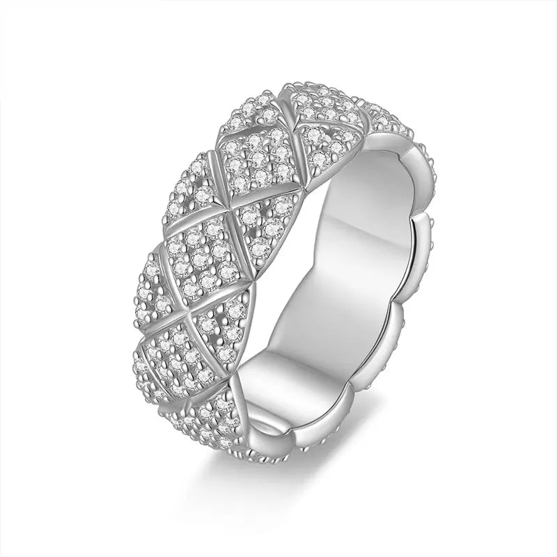 New 8mm 925 Silver X Full Iced Moissanite Ring