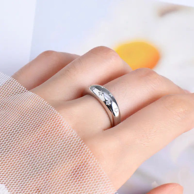 925 silver five-pointed star moissanite ring