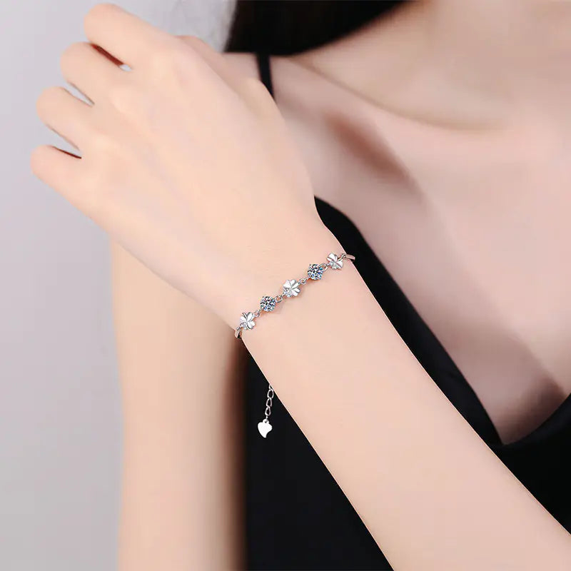 925 Sterling Silver VVS Moissanite Lucky Clover Bracelet