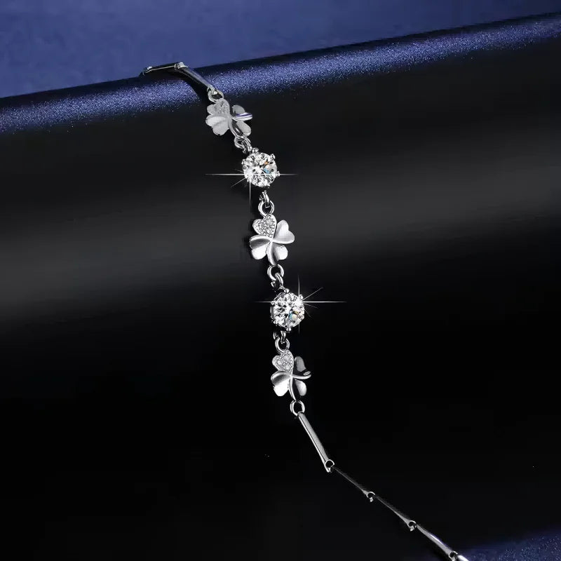 925 Sterling Silver VVS Moissanite Lucky Clover Bracelet