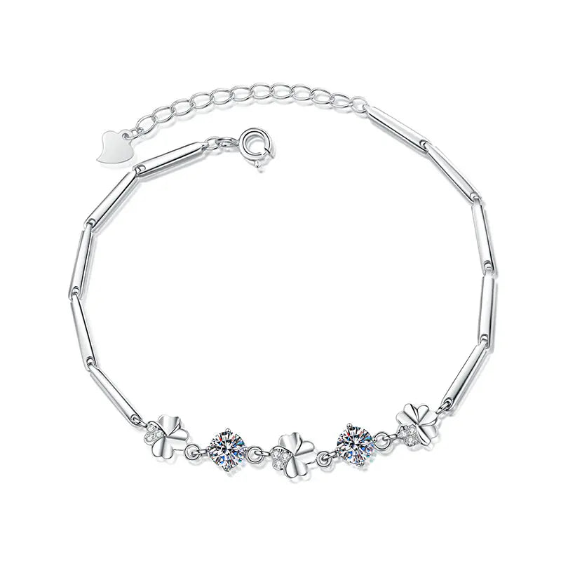 925 Sterling Silver VVS Moissanite Lucky Clover Bracelet