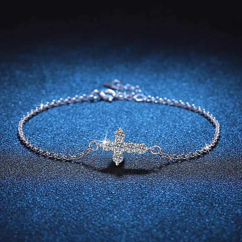 Hot 925 Silver D Color Moissanite Cross Bracelet