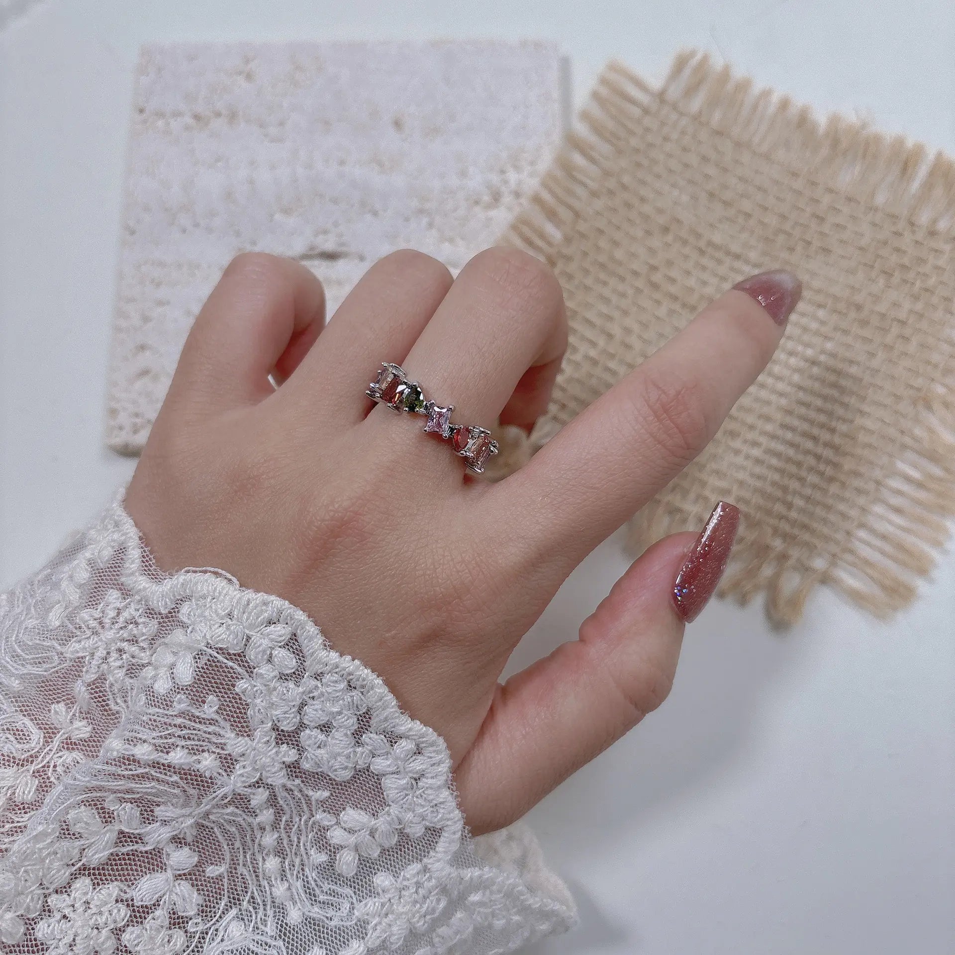 Colored Gemstone Open Index Finger Ring Jewelry