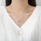 Brass Round CZ Heart Chain Necklace For Women