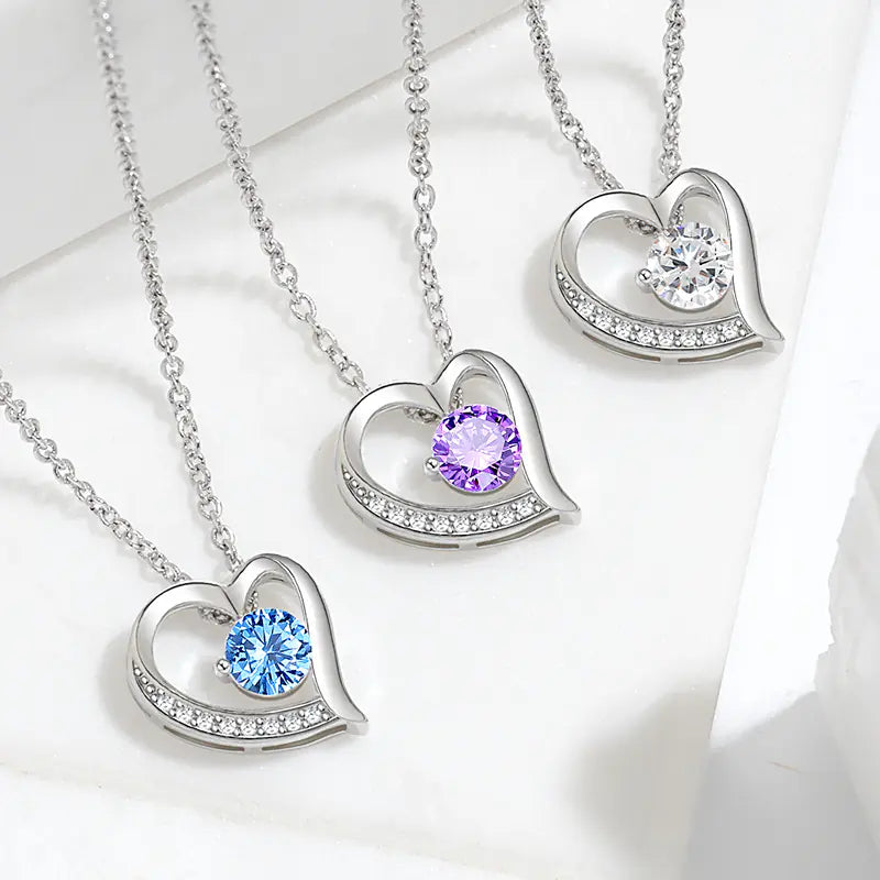 Brass Round CZ Heart Chain Necklace For Women