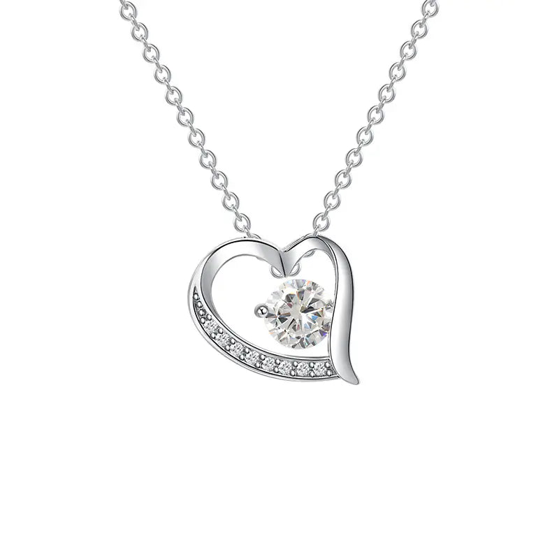 Brass Round CZ Heart Chain Necklace For Women