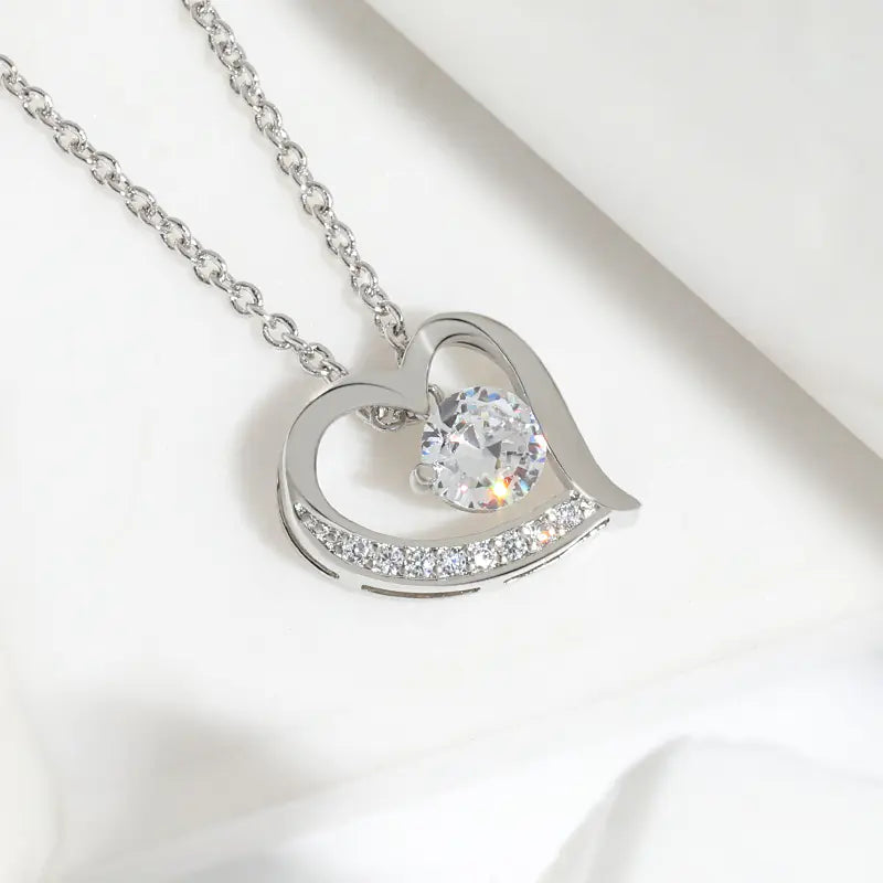 Brass Round CZ Heart Chain Necklace For Women