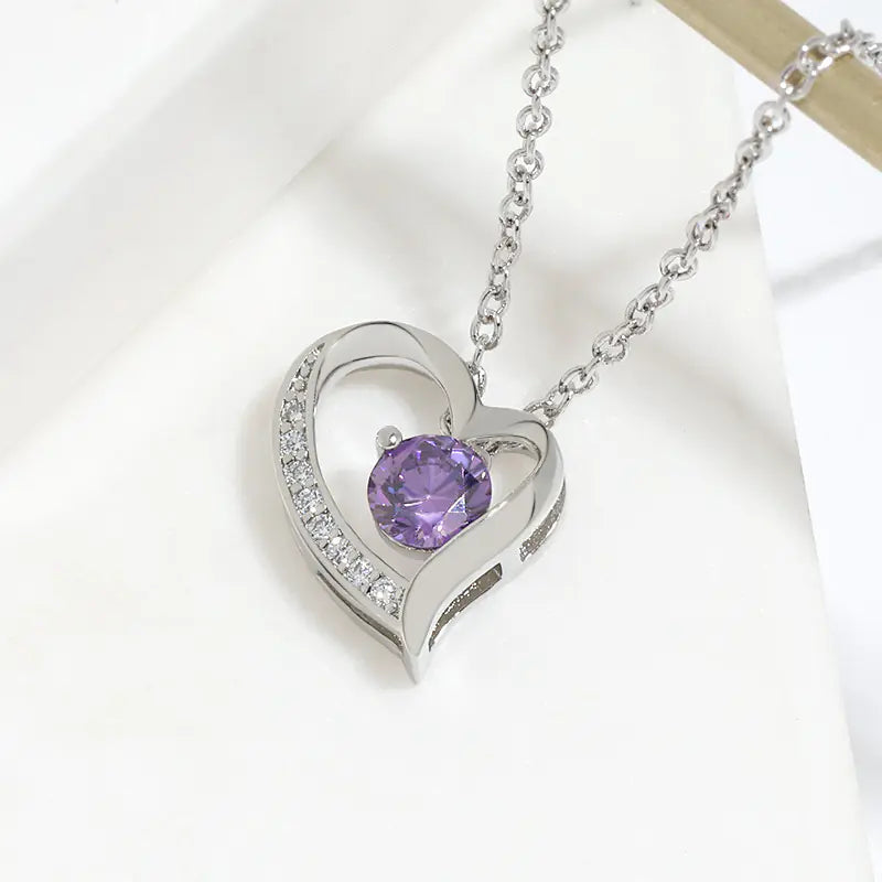 Brass Round CZ Heart Chain Necklace For Women