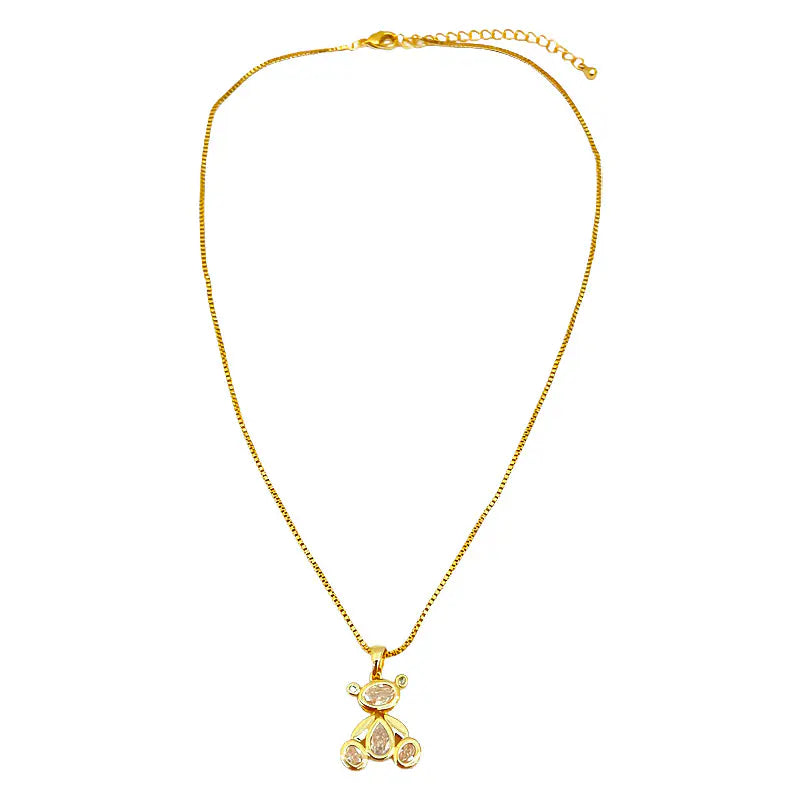Cartoon three-dimensional bear copper zircon pendant